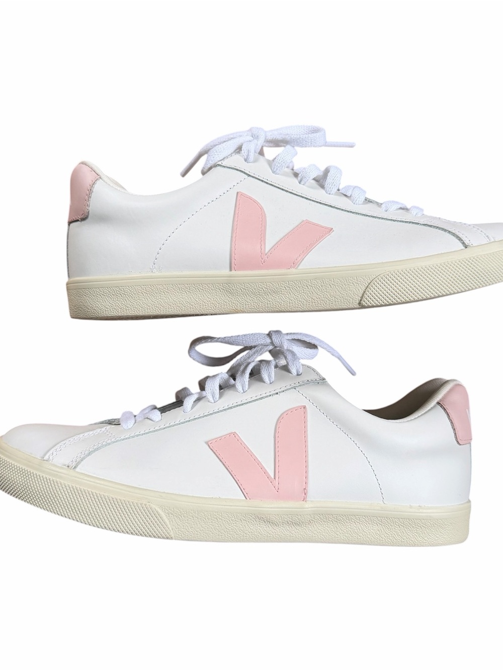 Veja Campo Esplar Leather White Petale Sneakers with Pale Pink V Accent - Picture 6 of 9